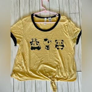 White Fawn Tilly’s, girls yellow and black panda, tie front T shirt. Size XL